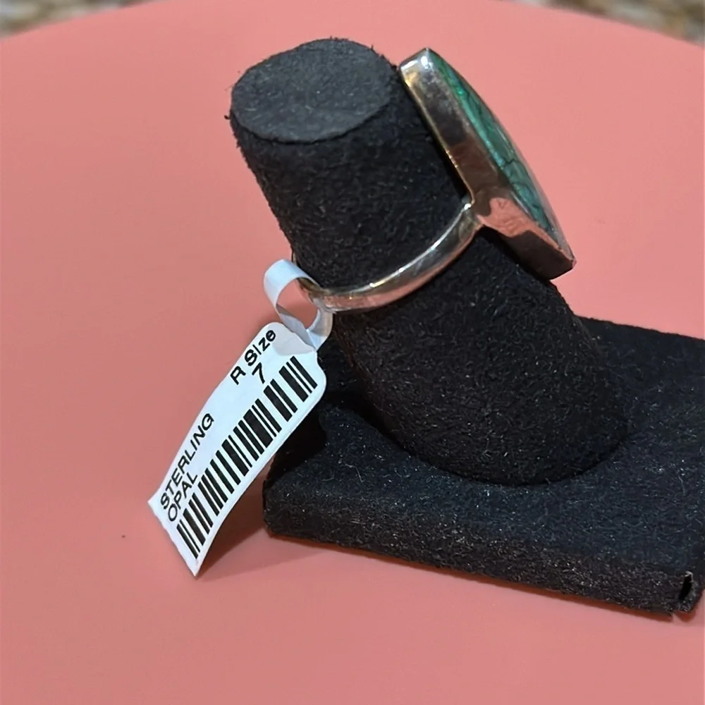 NEW Elegant Green Opal and Sterling silver ring - Picture 4 of 6